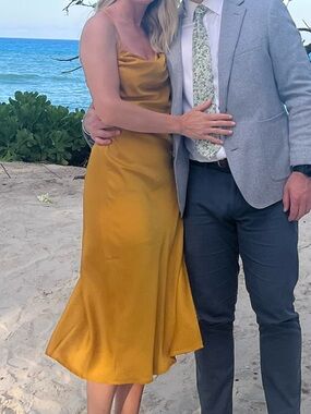 Banana Republic Satin Cowl Slip Dress in Mustard Yellow